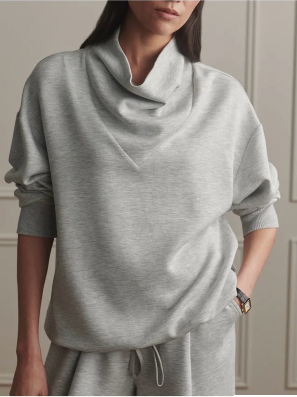Varley Betsy Sweat Shirt Top Grey Marl DoubleSoft Fabric Boxy Oversized Size M